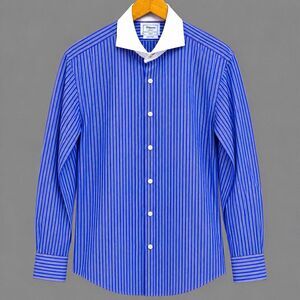 TM Lewin Fitted Contrast Collar Dress Shirt Purple Stripe French Cuff 16 36